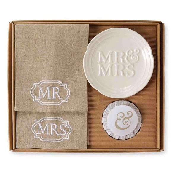 Mud Pie Set Regalo Mr. & Mrs. - Piatto E 2 Forchette Per Coppie, Bianco, 20 Cm - 3